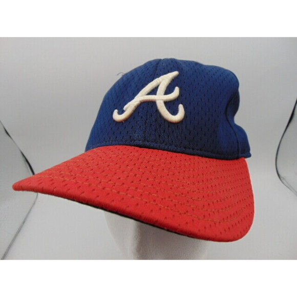 Vtg. Atlanta Braves Fitted Baseball Cap 7-1/8 New Era 59/50 MADE IN USA Blue/Red - Picture 1 of 10